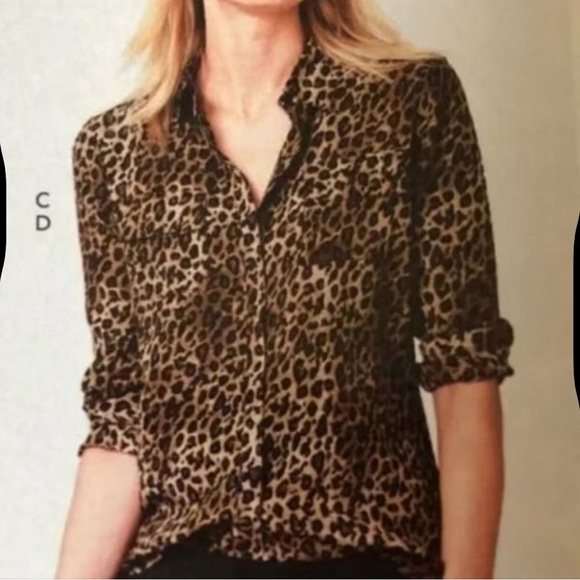 Garnet Hill Tops - Garnet Hill Leopard Print Button Down Silk  Shirt Size 18 Womens